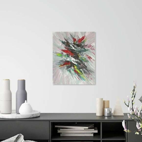 Black, Yellow, Red and White Abstract Painting Unframed 8 x 10 inches - Picture 1 of 2